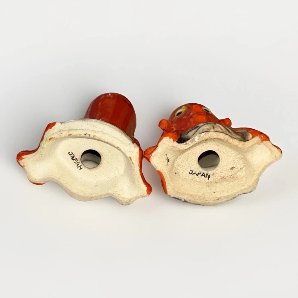 Vintage Orange Red Octopus Salt‎ And Pepper Shakers Sea Creatures Japan B24#40